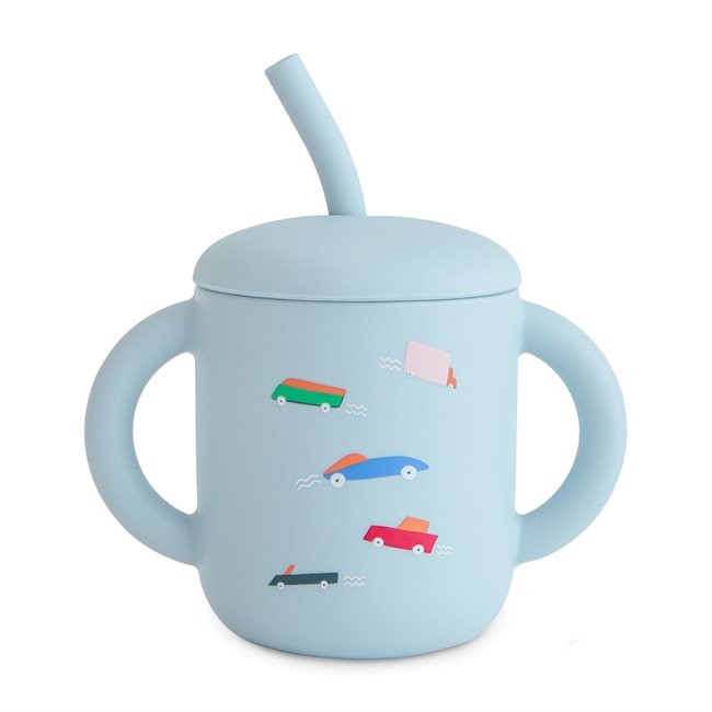 Kubek silikonowy ze słomką Retro Cars Mushie