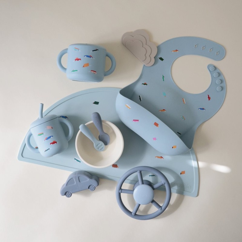 Kubek silikonowy ze słomką Retro Cars Mushie