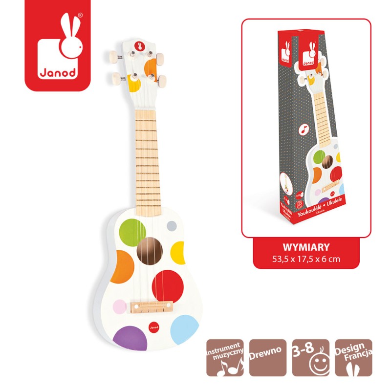 Ukulele Drewniany Instrument Muzyczny dla Dzieci 3+ Janod