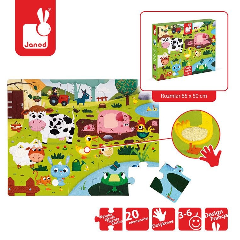 Puzzle sensoryczne 20 elementów Farma Janod