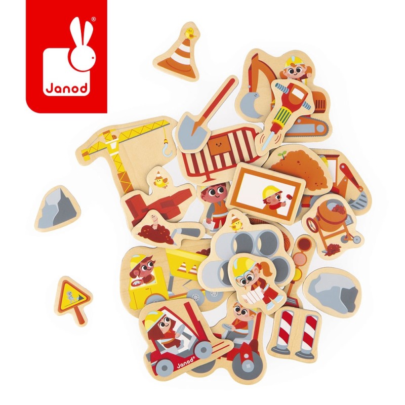 Magnesy drewniane Plac budowy 24 szt. 2+ Janod