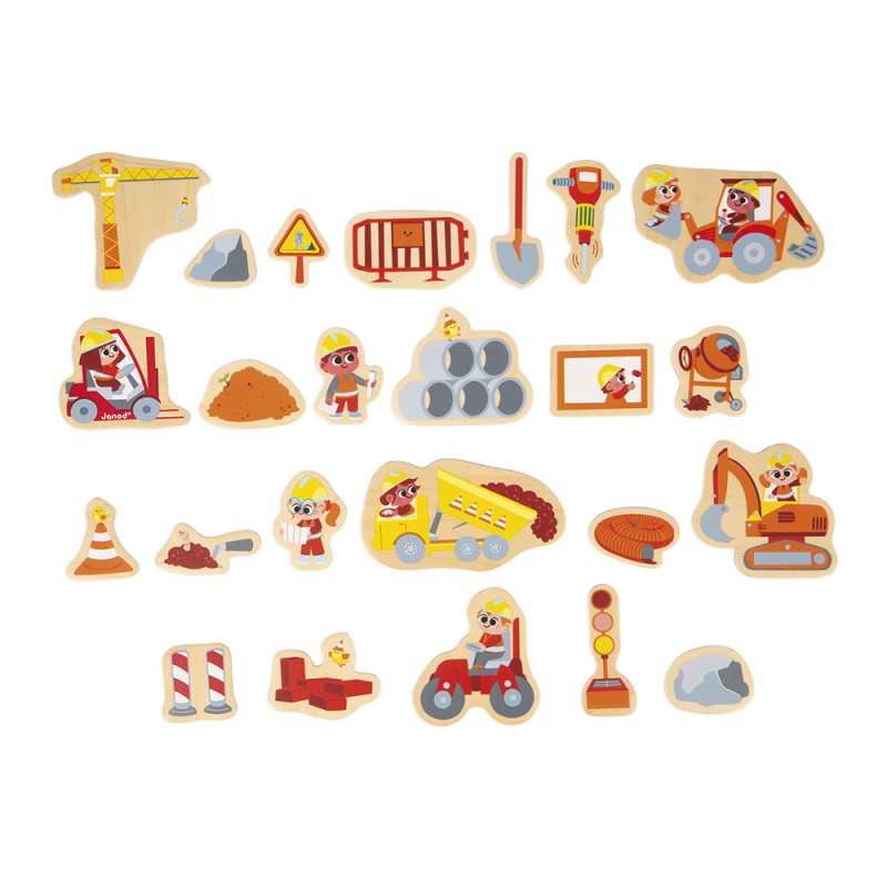 Magnesy drewniane Plac budowy 24 szt. 2+ Janod