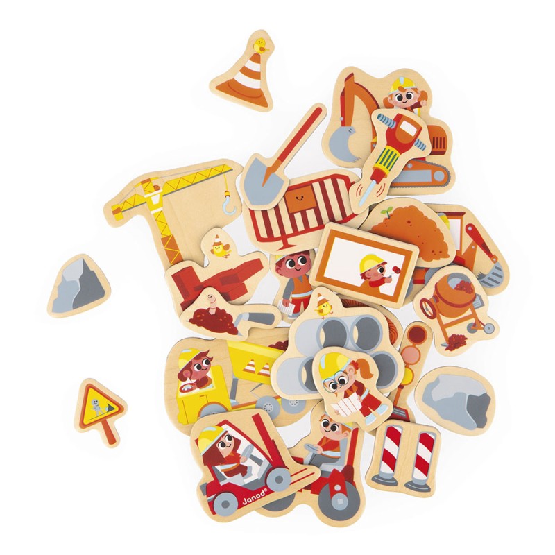 Magnesy drewniane Plac budowy 24 szt. 2+ Janod