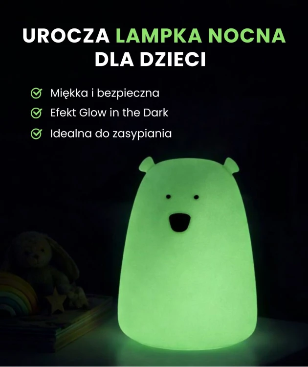 Miś Duży Świecący w Ciemności Lampka Silikonowa z Pilotem Rabbit & Friends