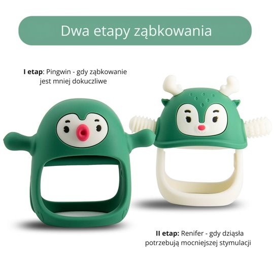 Gryzak Silikonowy Pingwin Buddy Pine Green Smily Mia