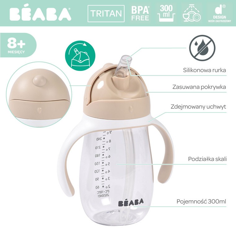 Bidon niekapek ze słomką tritanowy 300 ml Clay Earth Beaba