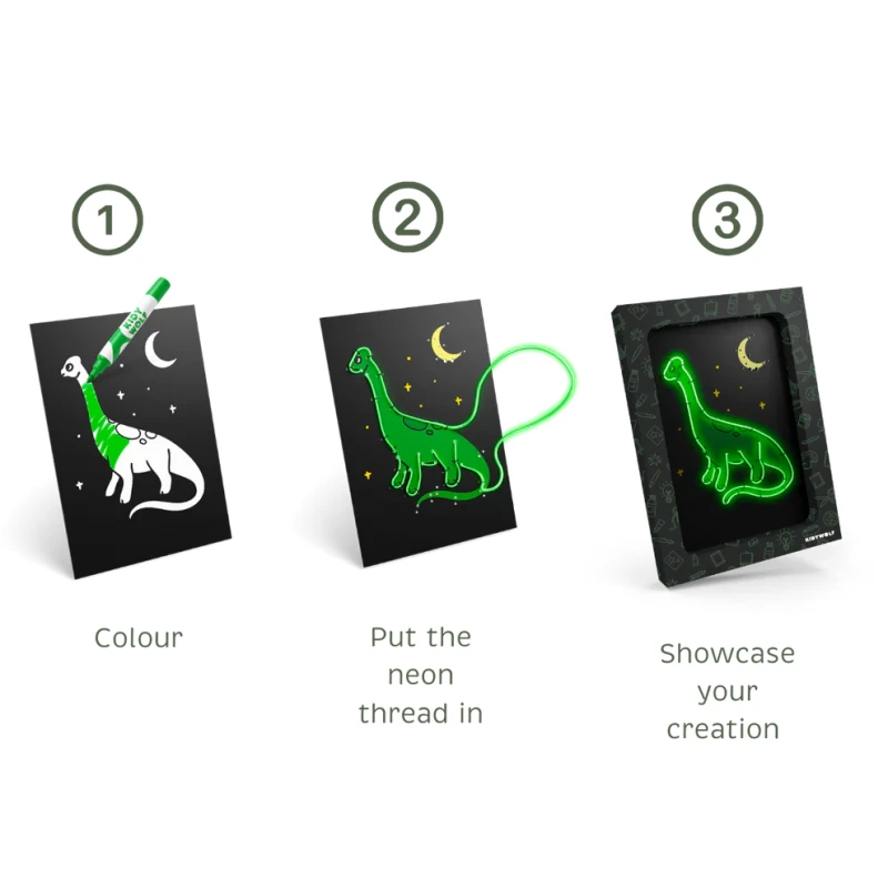 Zestaw do tworzenia świecącej dekoracji KIDYNEON Dinozaury Kidywolf