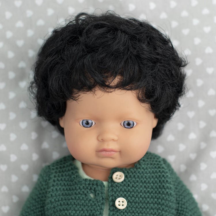 Lalka chłopiec Europejczyk Czarne Kręcone Włosy 38cm Miniland Doll