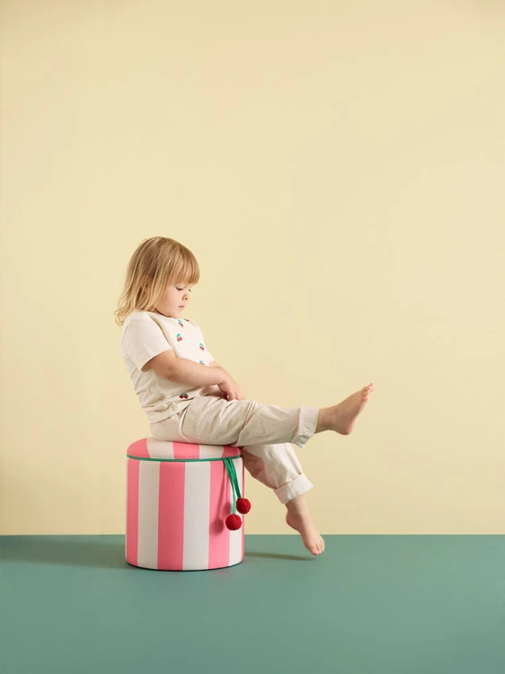 Kid's Concept - pufa cylindryczna ze schowkiem, różowa
