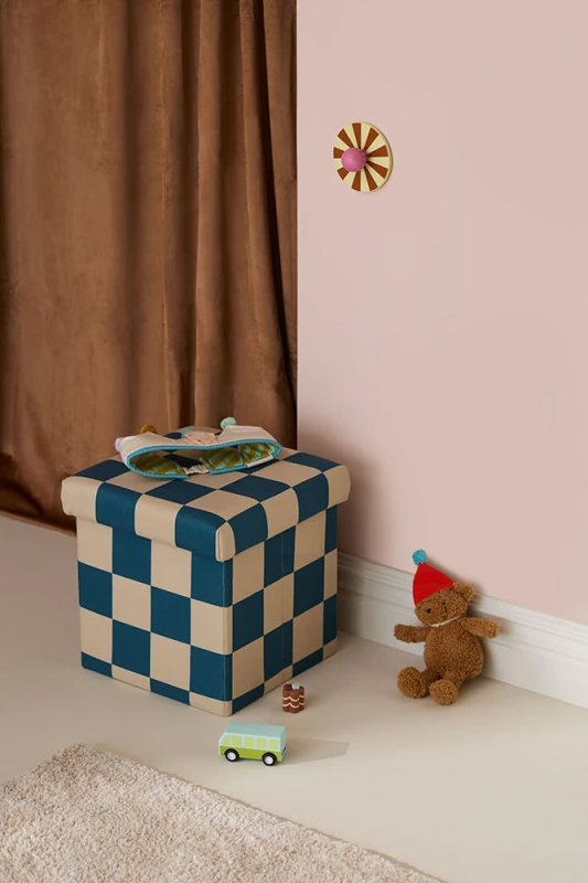 Pufa ze schowkiem w szachownicę 30 cm Check teal Kid's Concept