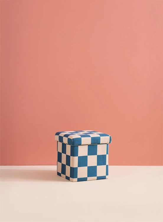 Kid's Concept - Pufa ze schowkiem w szachownicę - 30 cm, check teal