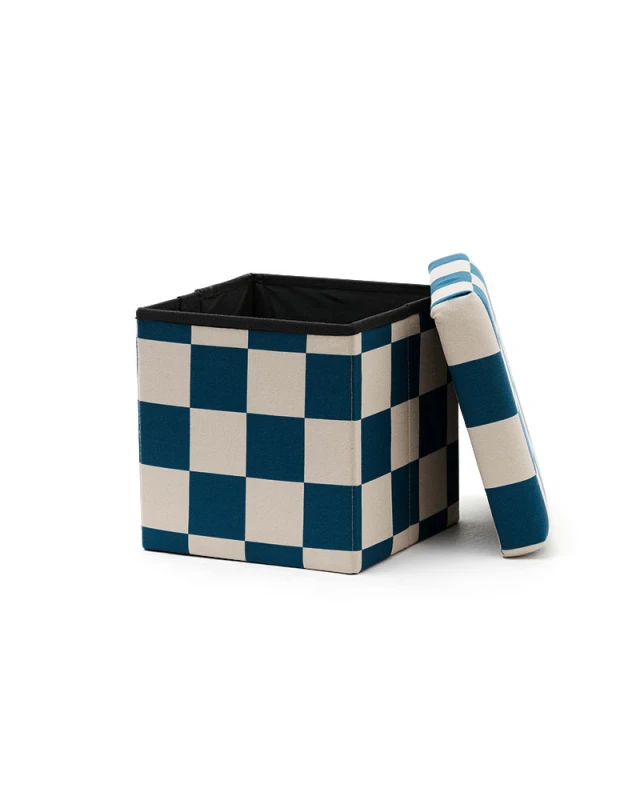 Pufa ze schowkiem w szachownicę 30 cm Check teal Kid's Concept