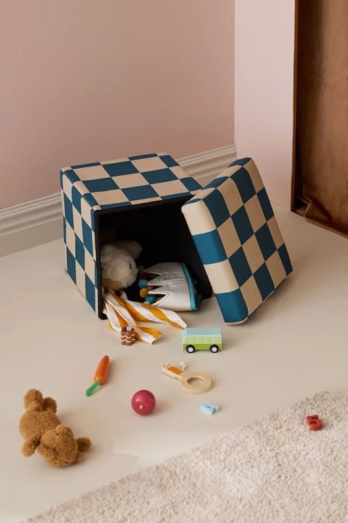 Kid's Concept - Pufa ze schowkiem w szachownicę - 30 cm, check teal