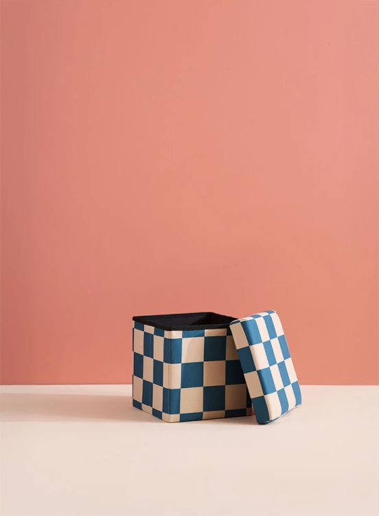 Kid's Concept - Pufa ze schowkiem w szachownicę - 30 cm, check teal
