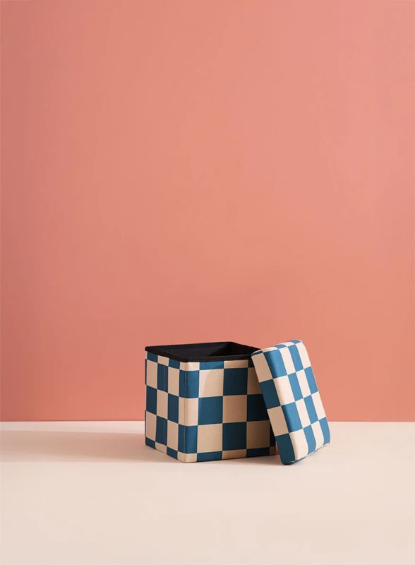 Pufa ze schowkiem w szachownicę 30 cm Check teal Kid's Concept