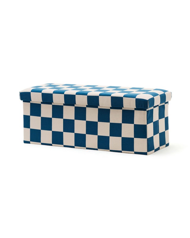 Pufa ze schowkiem w szachownicę 80 cm Check teal Kid's Concept
