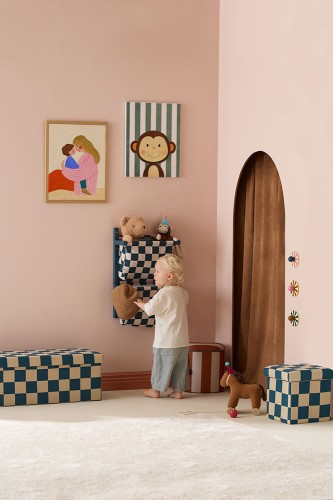 Kid's Concept - Pufa ze schowkiem w szachownicę - 80 cm, check teal