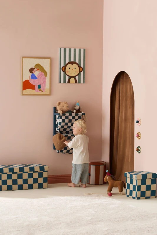 Pufa ze schowkiem w szachownicę 80 cm Check teal Kid's Concept