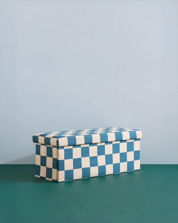 Kid's Concept - Pufa ze schowkiem w szachownicę - 80 cm, check teal