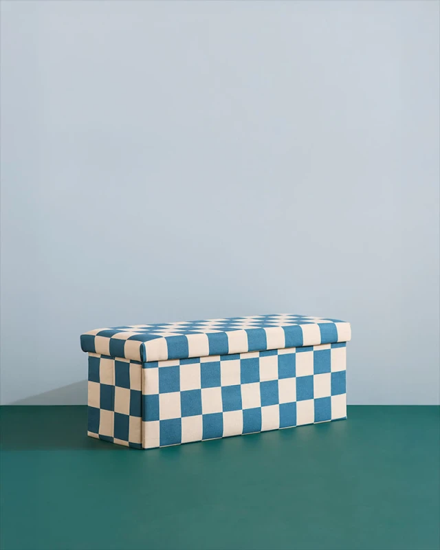 Pufa ze schowkiem w szachownicę 80 cm Check teal Kid's Concept