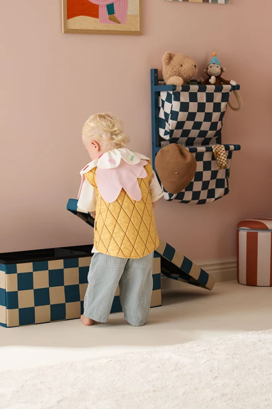 Pufa ze schowkiem w szachownicę 80 cm Check teal Kid's Concept
