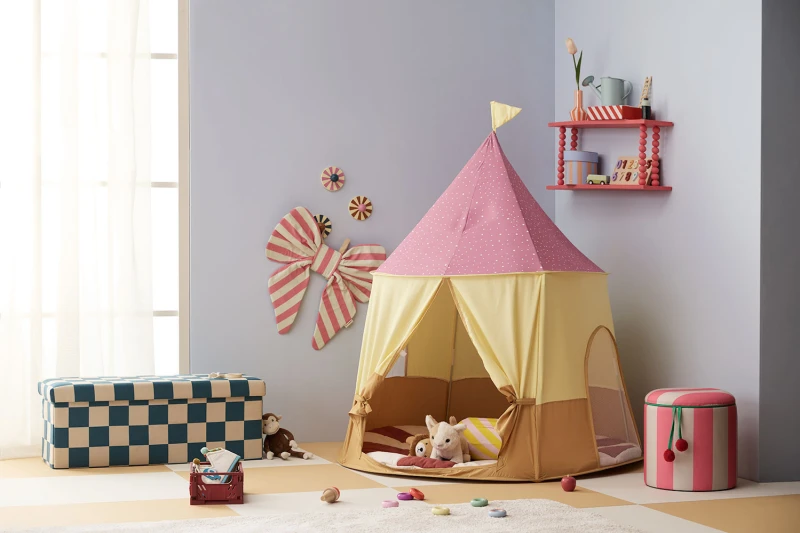 Pufa ze schowkiem w szachownicę 80 cm Check teal Kid's Concept
