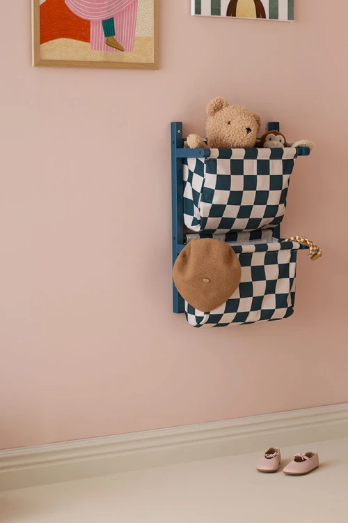 Kid's Concept - Półka ścienna materiałowa w szachownicę circus, check teal