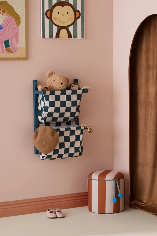 Półka ścienna materiałowa w szachownicę circus check teal Kid's Concept