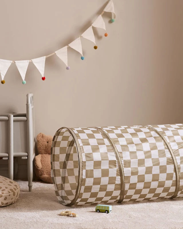 Tunel do zabawy w kratkę khaki Kid's Concept