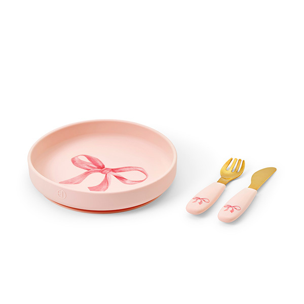 Zestaw silikonowy talerzyk i sztućce Rose bow Elodie Details