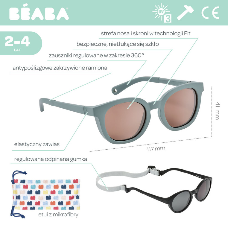 Okulary przeciwsłoneczne dla dzieci 2-4 lata Bright Smokey green Beaba