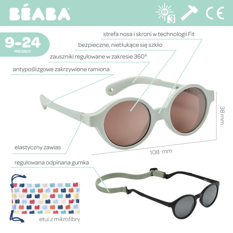 Okulary przeciwsłoneczne dla dzieci 9-24 miesięcy Joy Misty Green Beaba