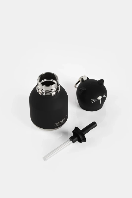 Butelka termiczna ze słomką Mini Bestie Czarny Kot 200 ml Asobu