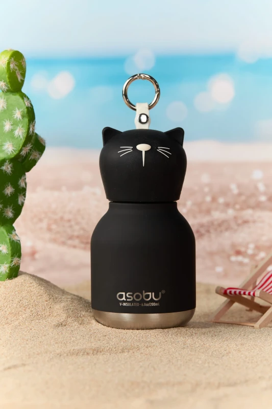 Butelka termiczna ze słomką Mini Bestie Czarny Kot 200 ml Asobu