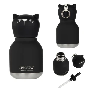 Butelka termiczna ze słomką Mini Bestie Czarny Kot 200 ml Asobu