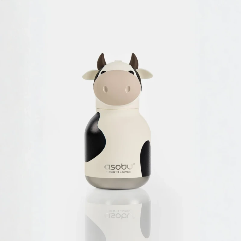 Butelka termiczna ze słomką Mini Bestie Krowa 200 ml Asobu