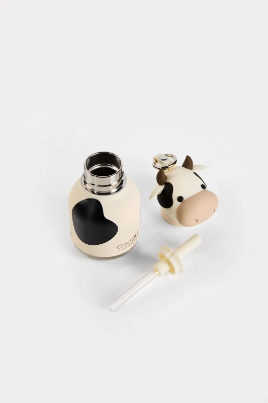 Butelka termiczna ze słomką Mini Bestie Krowa 200 ml Asobu