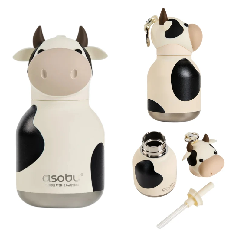 Butelka termiczna ze słomką Mini Bestie Krowa 200 ml Asobu