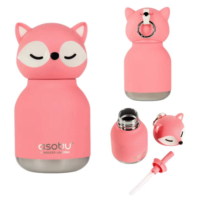 Butelka termiczna ze słomką Mini Bestie Różowy Lis 200 ml Asobu