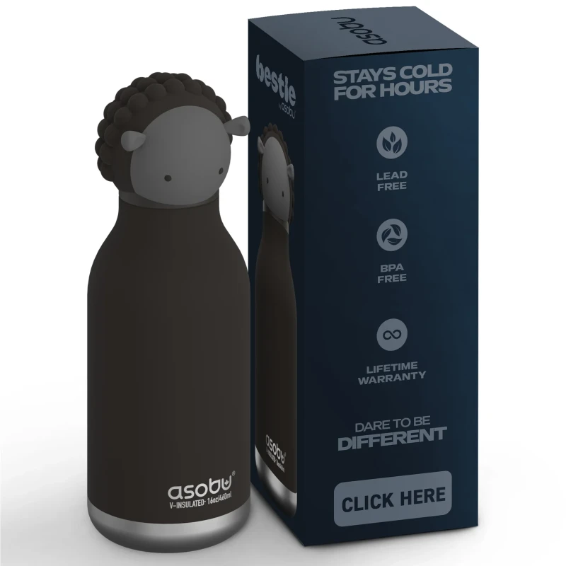 Butelka termiczna ze słomką Bestie Owca Czarna 460 ml Asobu