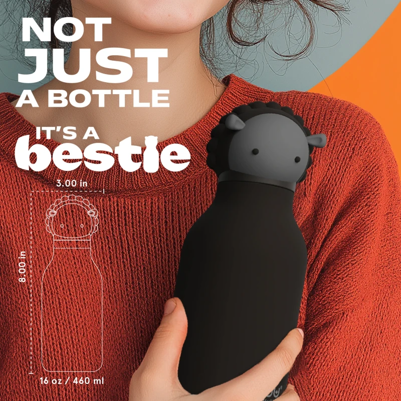 Butelka termiczna ze słomką Bestie Owca Czarna 460 ml Asobu