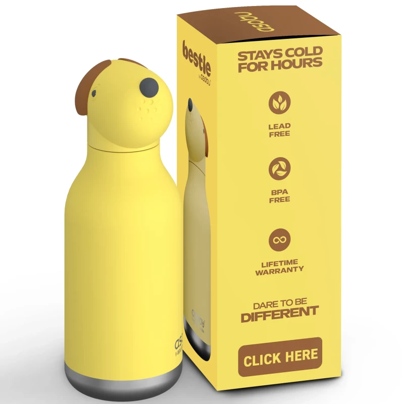 Butelka termiczna ze słomką Bestie Pies Żółty 460 ml Asobu