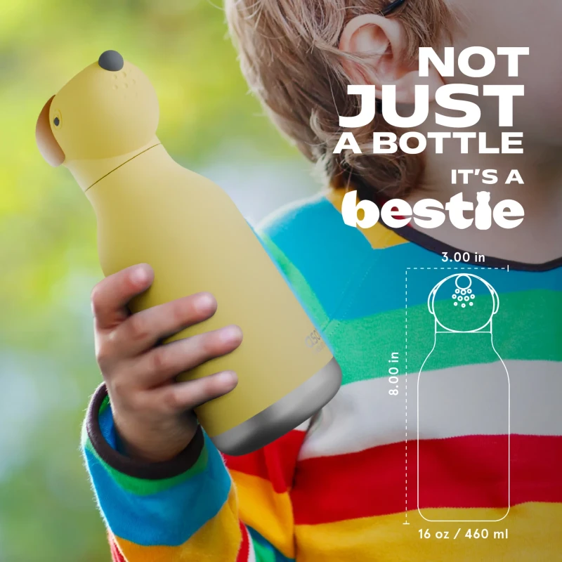 Butelka termiczna ze słomką Bestie Pies Żółty 460 ml Asobu