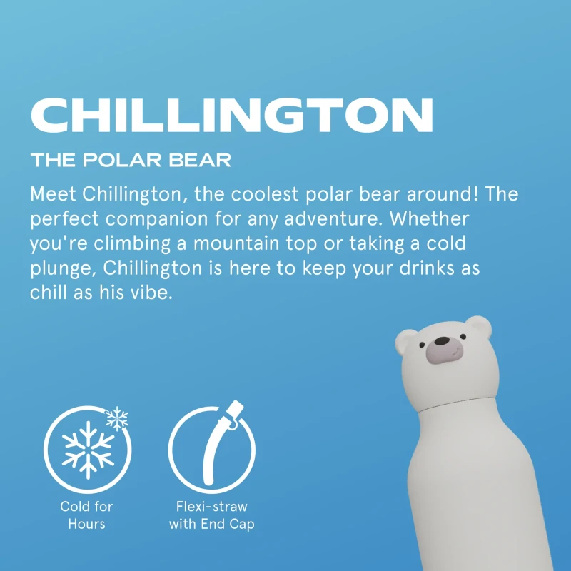 Butelka termiczna ze słomką Bestie Niedźwiedź  Polarny 460 ml Asobu