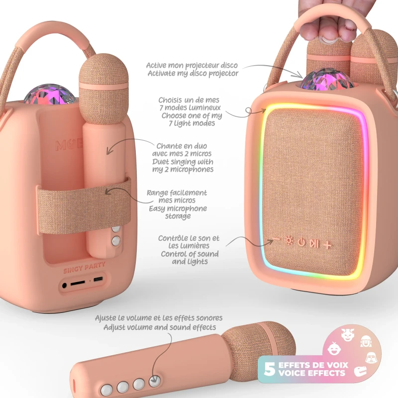 Zestaw disco karaoke MOB na 2 mikrofony - różowy - Mobility On Board