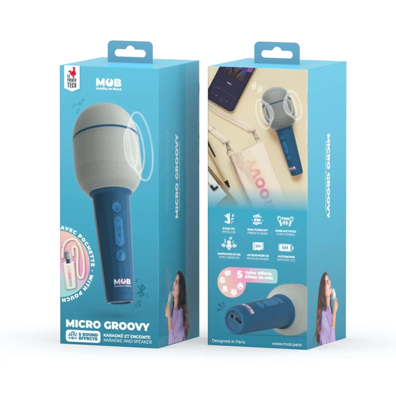Mikrofon bezprzewodowy z efektami wokalnymi Groovy MOB - niebieski- Mobility On Board