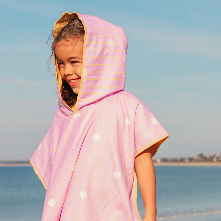 Dwustronne poncho kąpielowe dla dzieci Banana Pink Quut