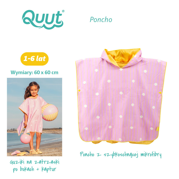 Dwustronne poncho kąpielowe dla dzieci Banana Pink Quut