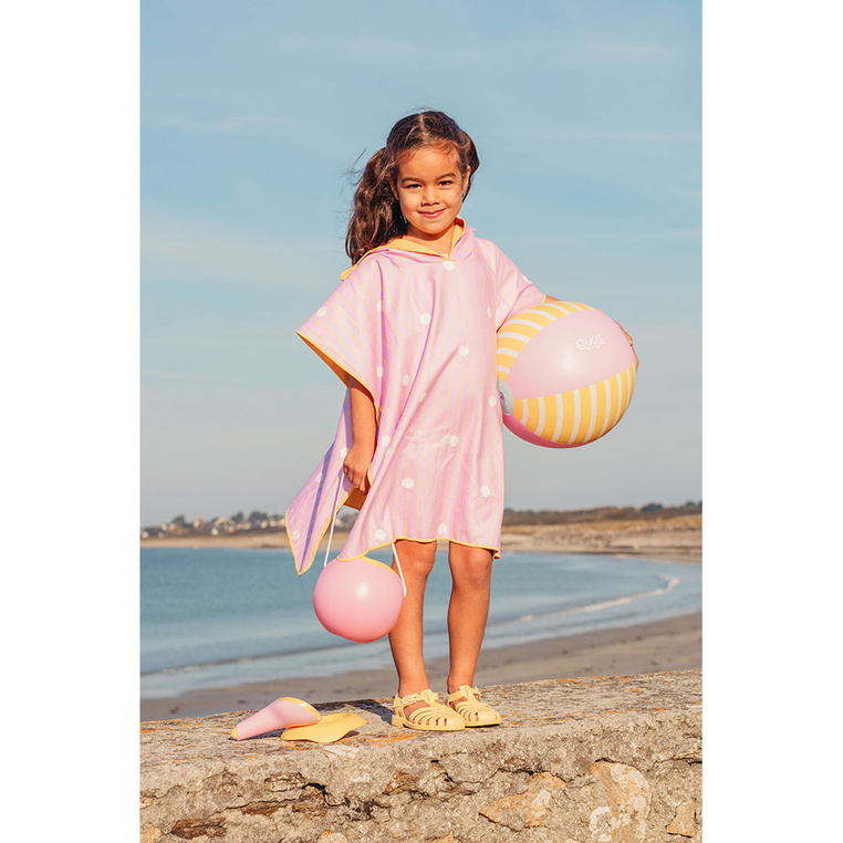 Dwustronne poncho kąpielowe dla dzieci Banana Pink Quut