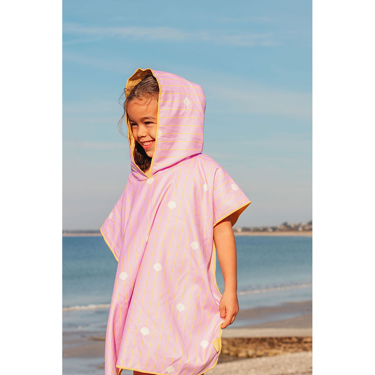 Dwustronne poncho kąpielowe dla dzieci Banana Pink Quut